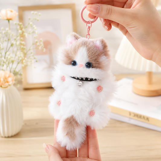 Handmade Chenille Cat Doll Keychain – Cute Plush Bag Charm Gift