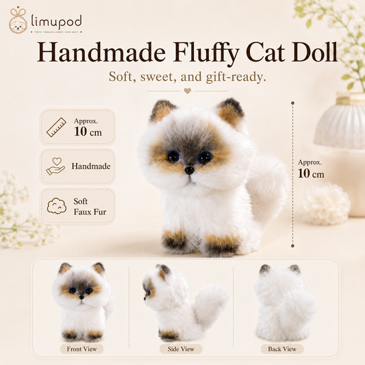 Handmade Fluffy Cat Plush – Soft 10cm Cute Kitten Doll Gift