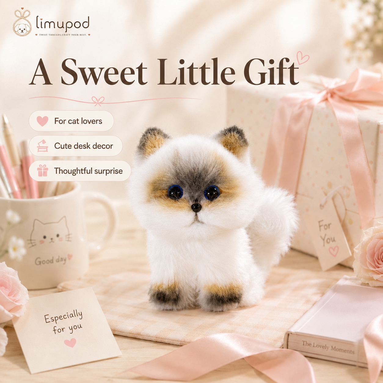 Handmade Fluffy Cat Plush โ Soft 10cm Cute Kitten Doll Gift
