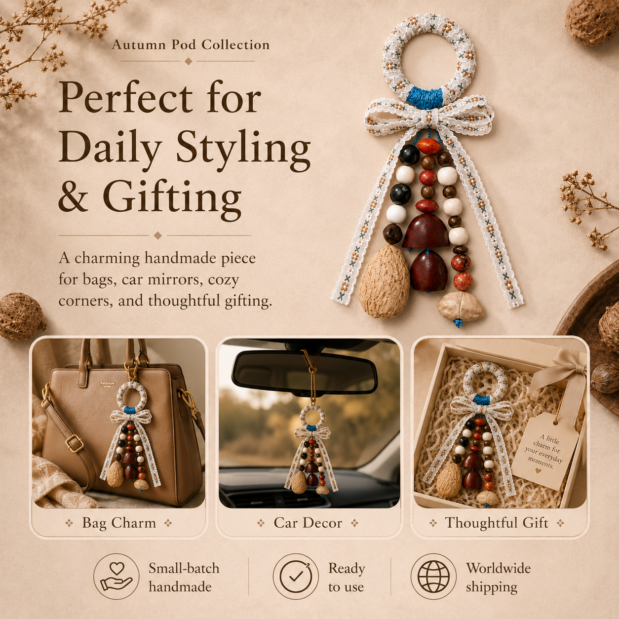 Autumn Pod Collection β Blue Thistle Handmade Pod Wind Chime Charm
