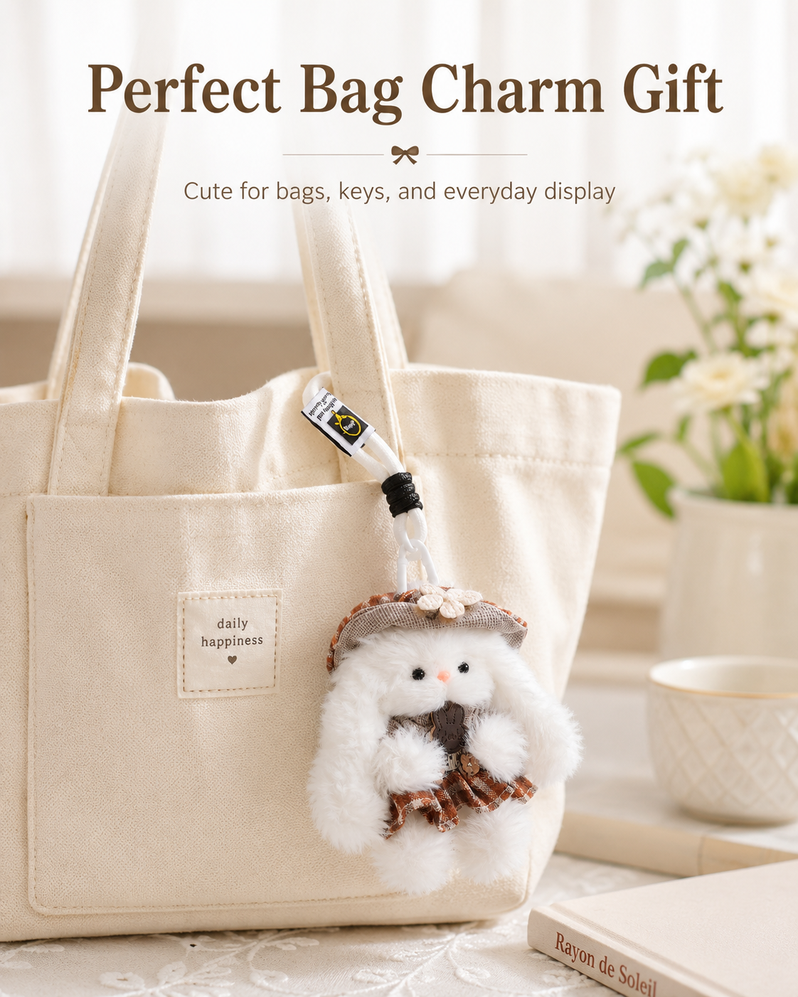 Handmade Fluffy Bunny Plush Bag Charm Keychain Gift