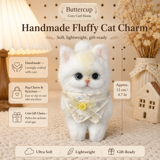 Cozy Curl Home – Buttercup | Handmade Fluffy Cat Plush Keychain