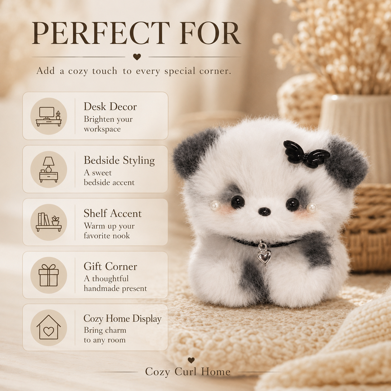 Cozy Curl Home Inky Snuzzle – Handmade Chenille Puppy Decor