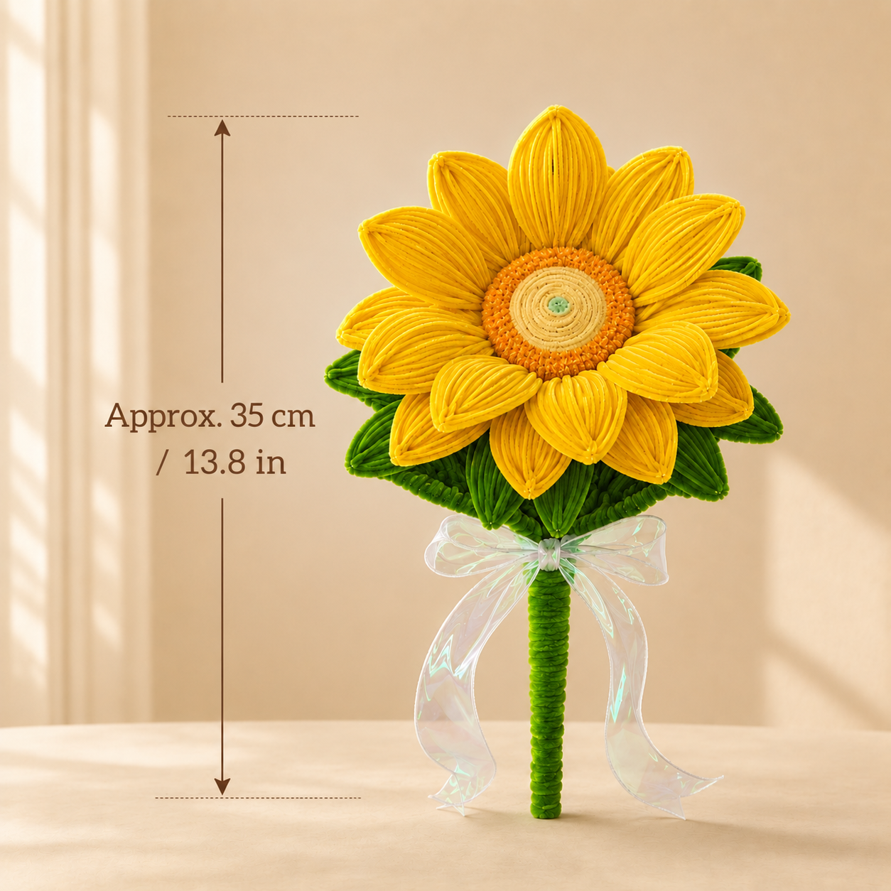 Handmade Chenille Stem Sunflower Bouquet – 35cm Fuzzy Chenille Stem Flower Gift for Home Decor & Special Occasions