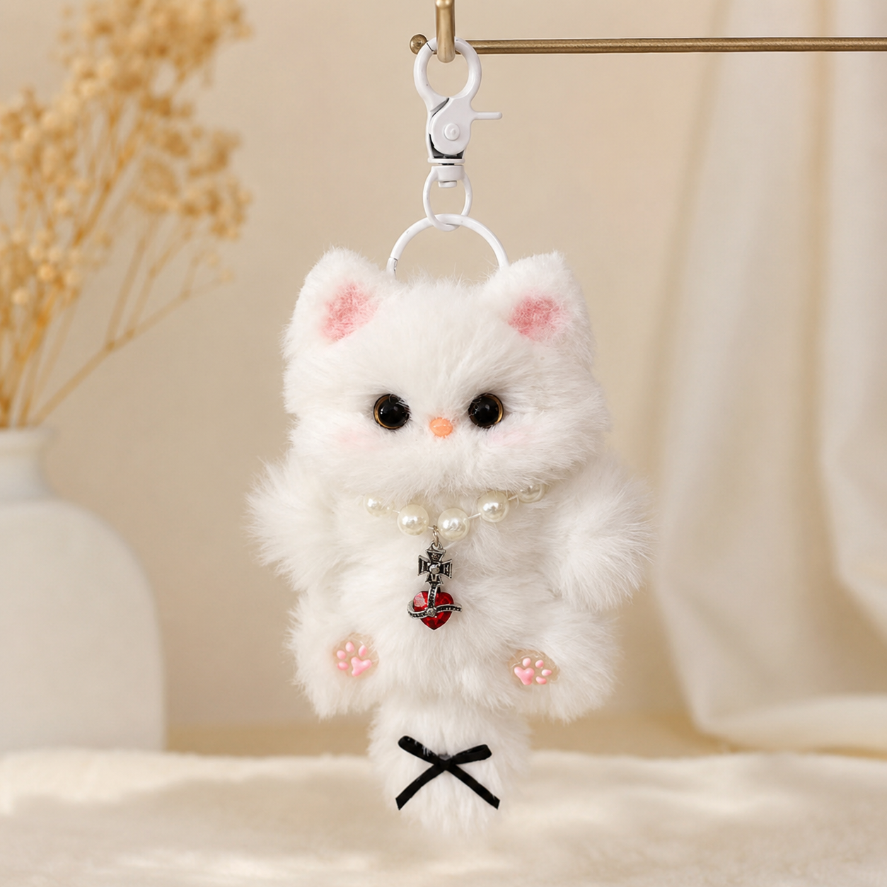 Handmade Chenille Cat Doll Keychain – Cute Plush Bag Charm Gift