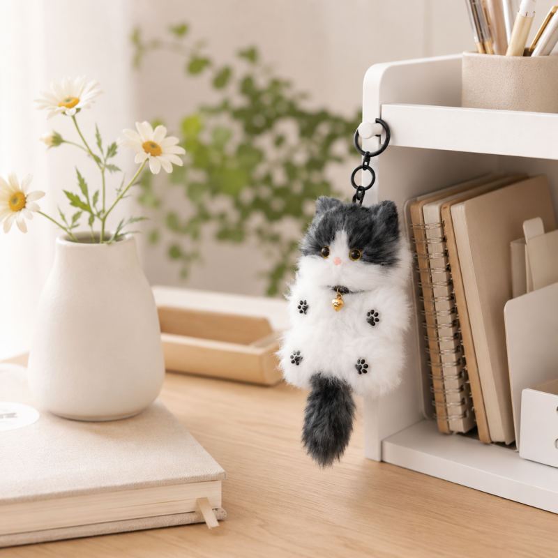 Handmade Chenille Cat Doll Keychain – Cute Plush Bag Charm Gift
