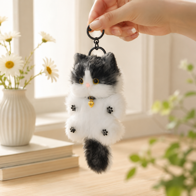 Handmade Chenille Cat Doll Keychain – Cute Plush Bag Charm Gift