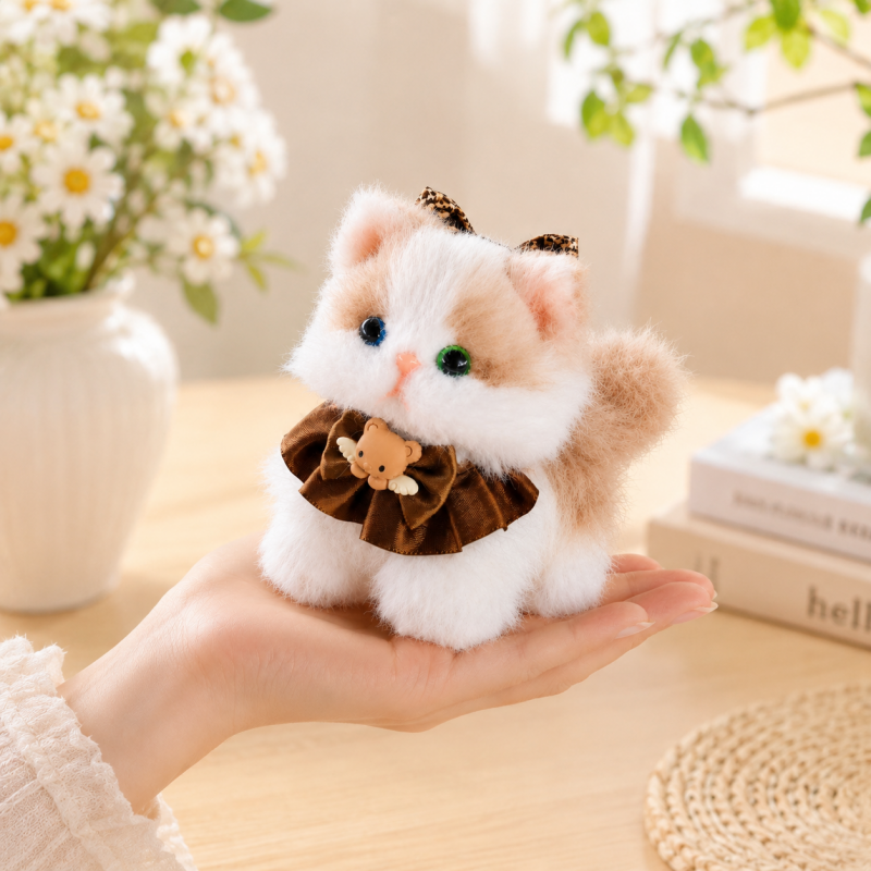 Handmade Chenille Cat Doll Keychain – Cute Plush Bag Charm Gift