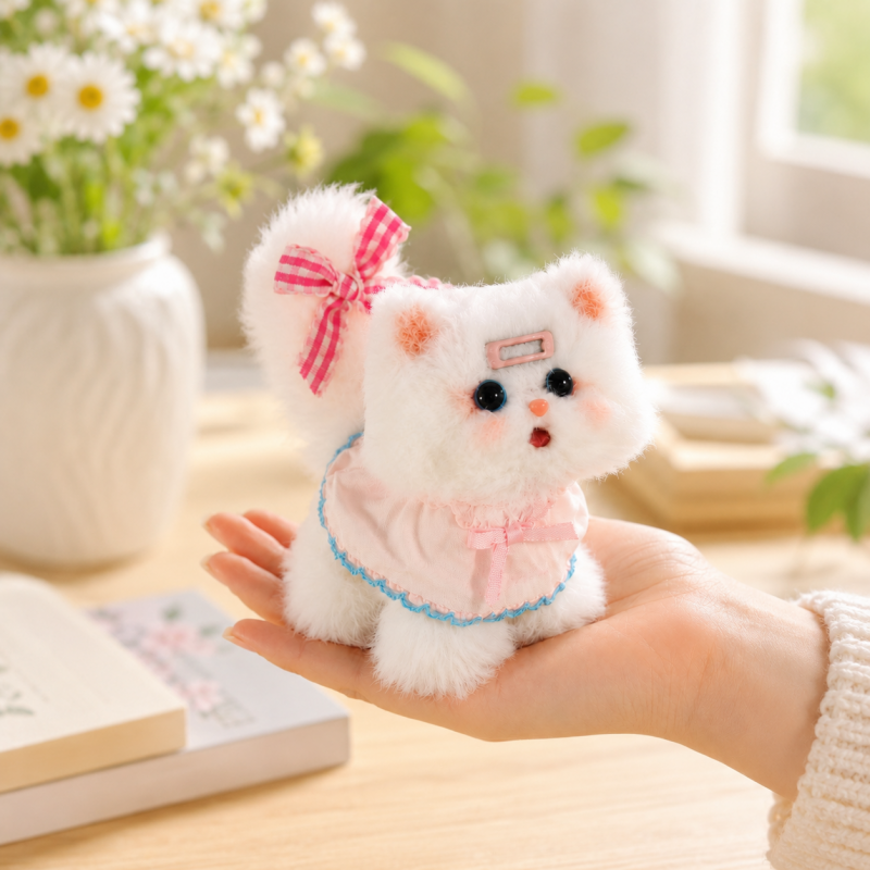 Handmade Chenille Cat Doll Keychain – Cute Plush Bag Charm Gift