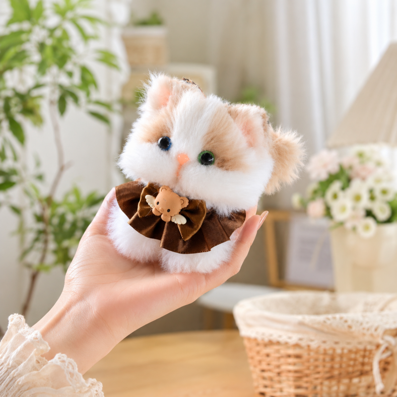 Handmade Chenille Cat Doll Keychain – Cute Plush Bag Charm Gift