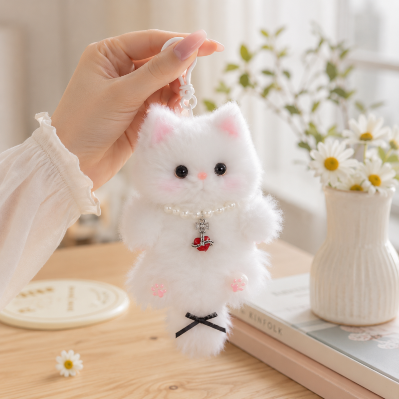 Handmade Chenille Cat Doll Keychain – Cute Plush Bag Charm Gift
