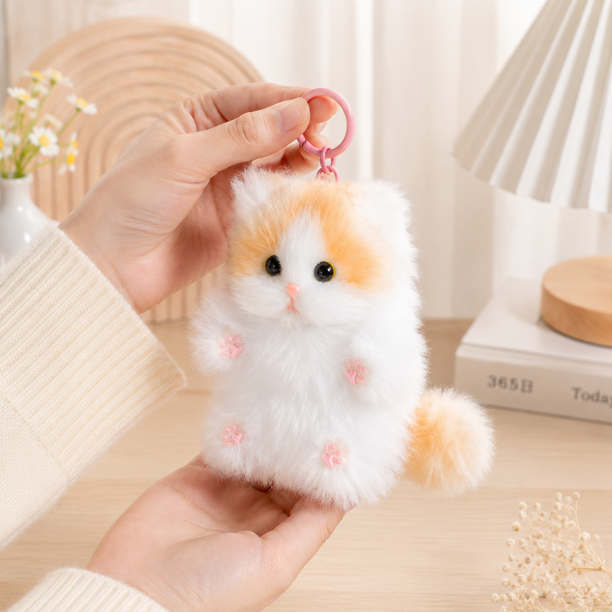 Handmade Chenille Cat Doll Keychain – Cute Plush Bag Charm Gift
