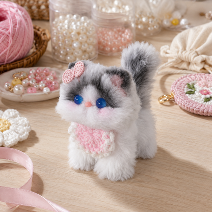 Handmade Chenille Animal Doll Keychain – Cute Cat Dog Bunny Plush Bag Charm Gift