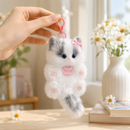 Handmade Chenille Cat Doll Keychain – Cute Plush Bag Charm Gift