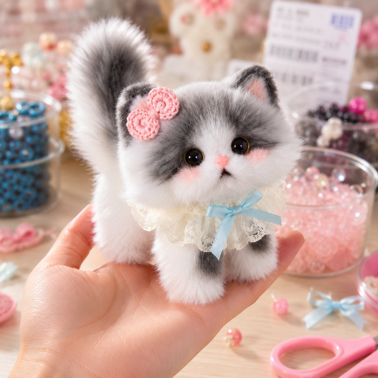 Handmade Chenille Animal Doll Keychain – Cute Cat Dog Bunny Plush Bag Charm Gift
