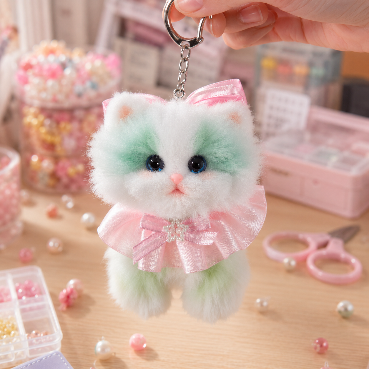 Handmade Chenille Animal Doll Keychain – Cute Cat Dog Bunny Plush Bag Charm Gift