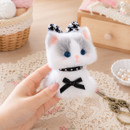 Handmade Chenille Animal Doll Keychain – Cute Cat Dog Bunny Plush Bag Charm Gift