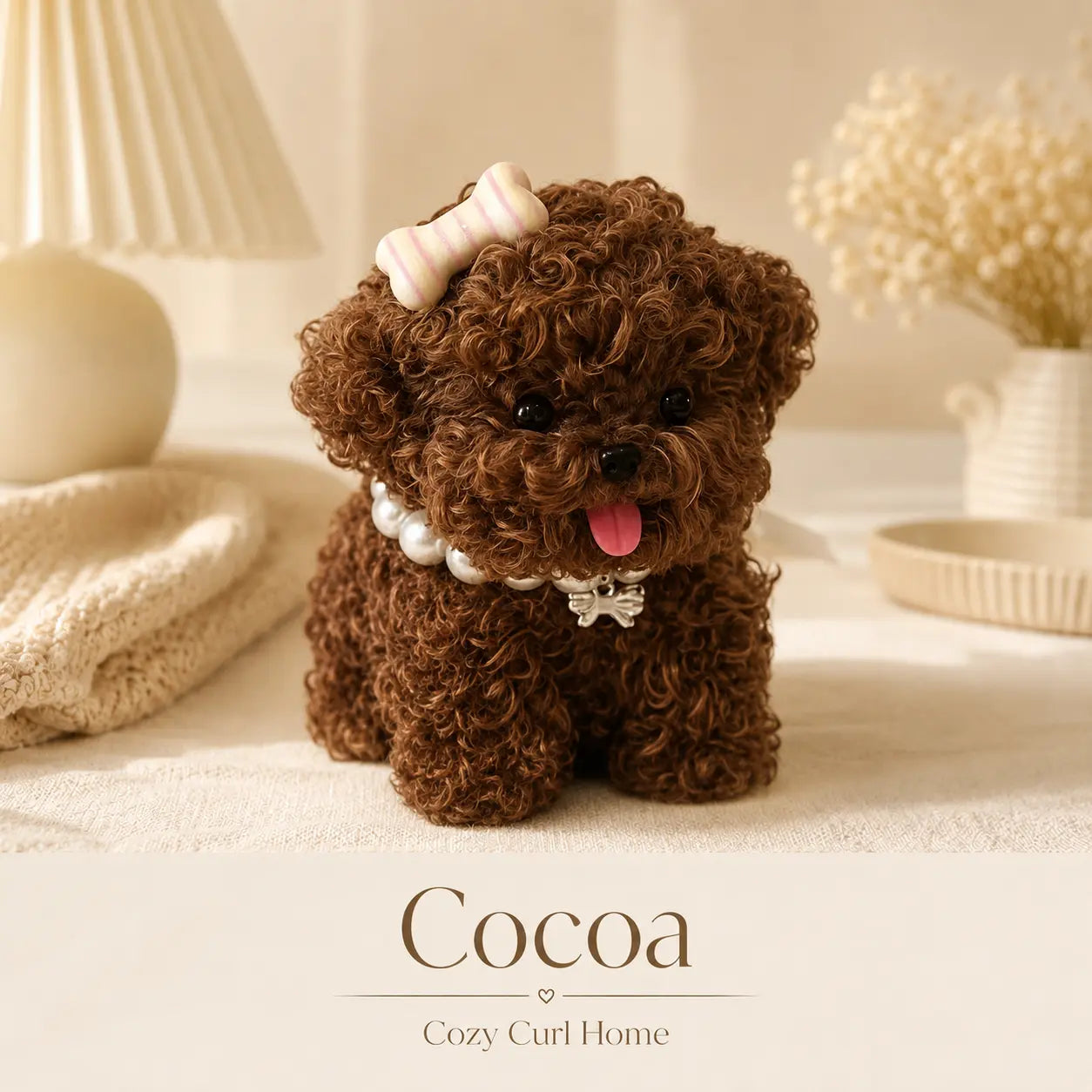 Handmade Chenille Puppy Figurine – Cute Fluffy Dog Decor, 4 Styles Available