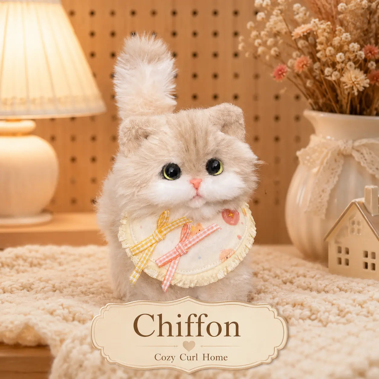 Handmade Chenille Cat Doll – Cute Cat Lover Gift & Cozy Desk Decor