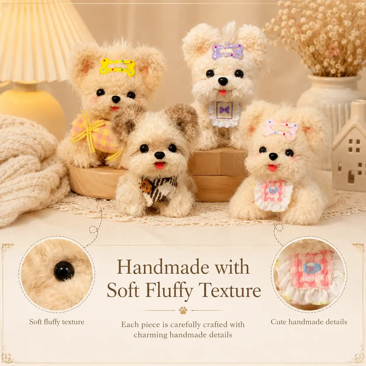 Handmade Chenille Puppy Figurine – Cute Fluffy Dog Ornament, 4 Designs Available