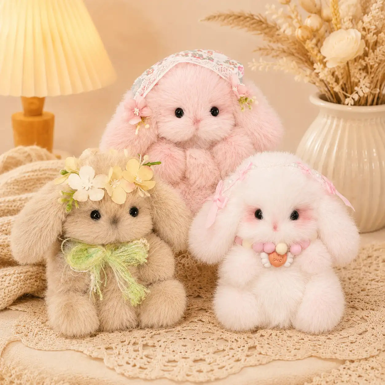 Handmade Chenille Bunny Figurine – Cute Fluffy Rabbit Decor, 3 Designs Available