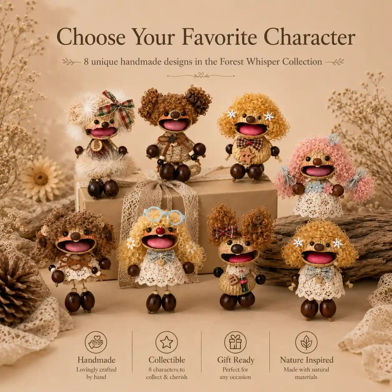 Forest Whisper Collection – Handmade Nutshell Wind Chime Doll Hanging Decor