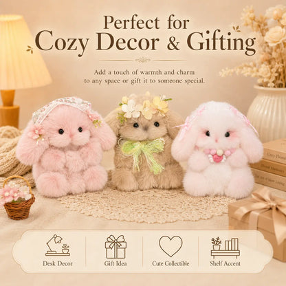 Handmade Chenille Bunny Figurine – Cute Fluffy Rabbit Decor, 3 Designs Available