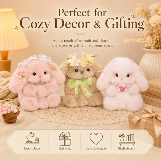 Handmade Chenille Bunny Figurine – Cute Fluffy Rabbit Decor, 3 Designs Available