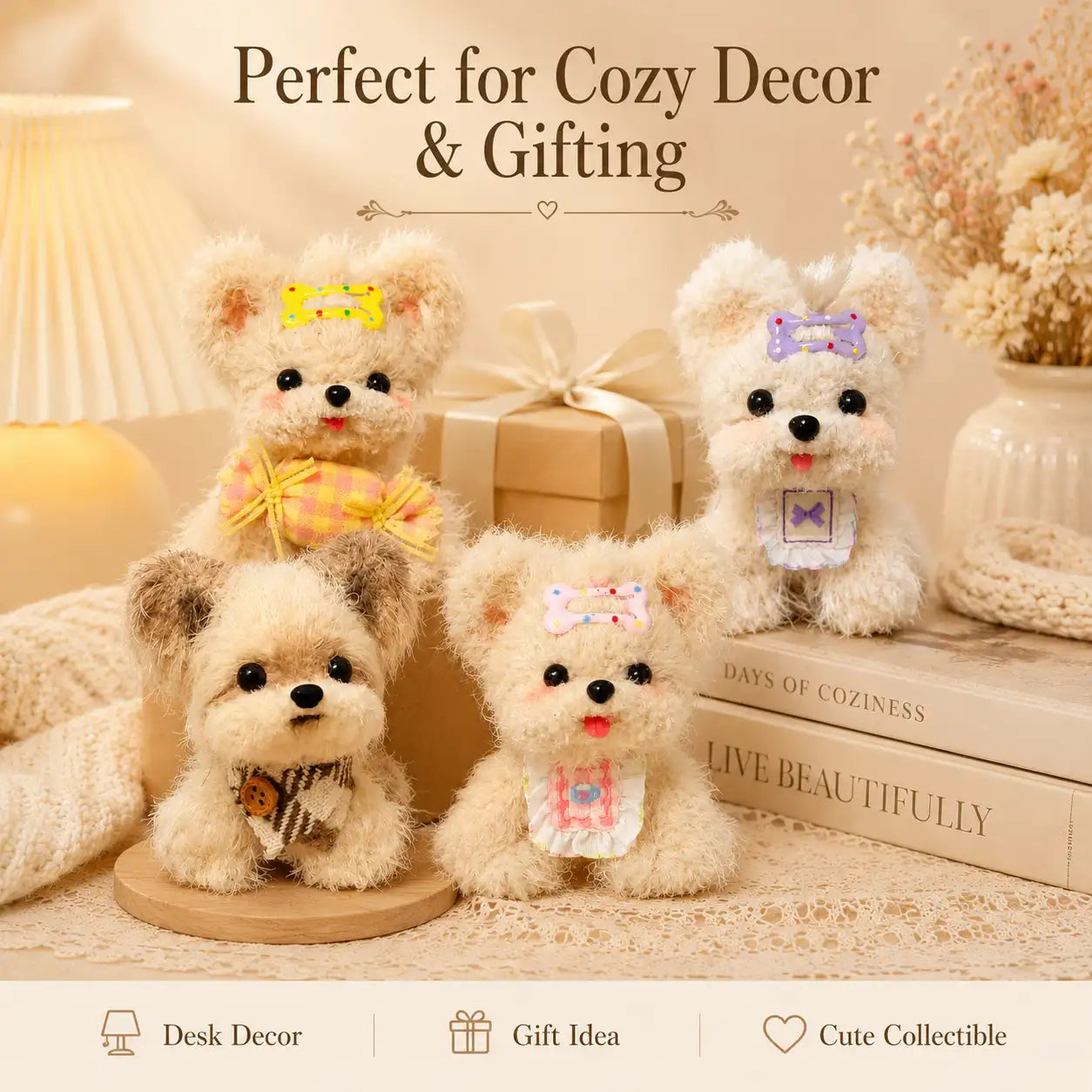 Handmade Chenille Puppy Figurine – Cute Fluffy Dog Ornament, 4 Designs Available
