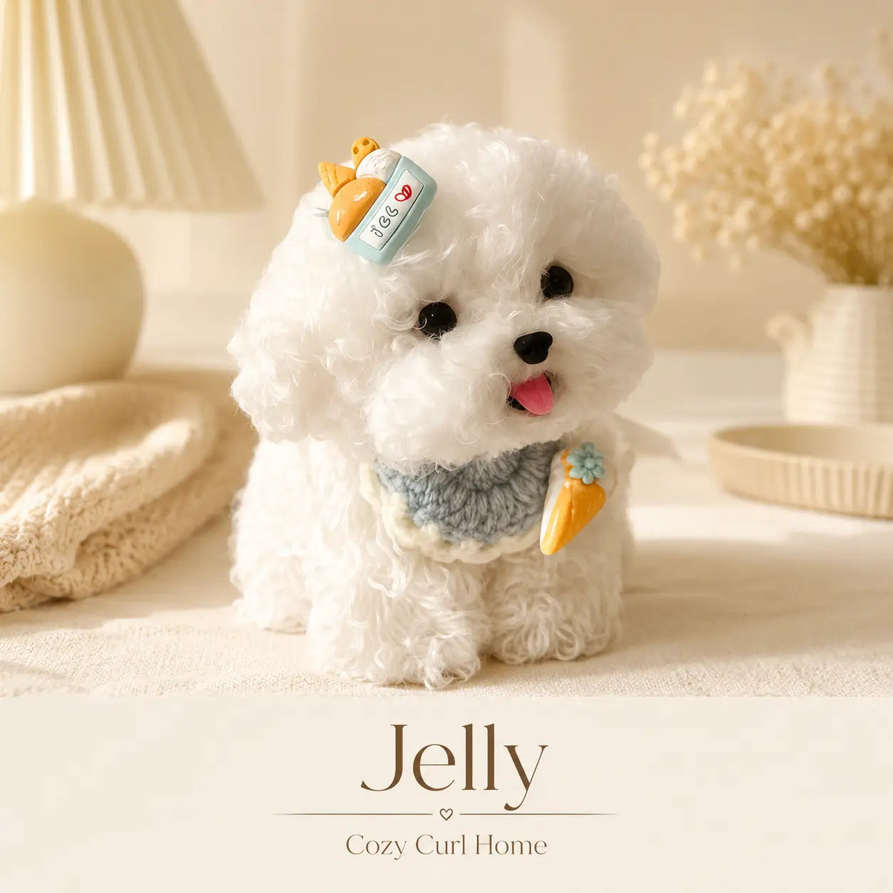 Handmade Chenille Puppy Figurine – Cute Fluffy Dog Decor, 4 Styles Available