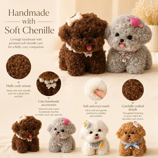 Handmade Chenille Puppy Figurine – Cute Fluffy Dog Decor, 4 Styles Available
