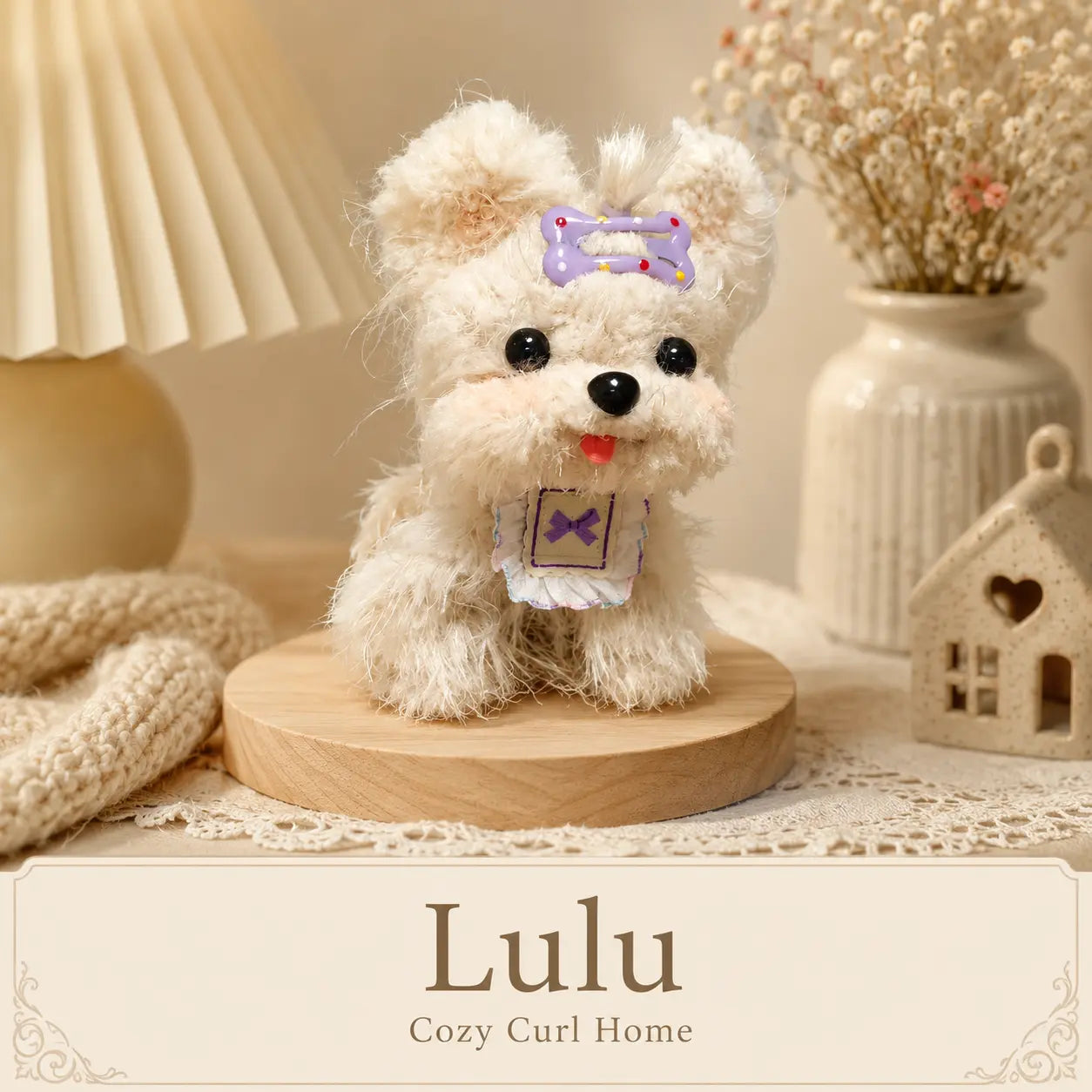 Handmade Chenille Puppy Figurine – Cute Fluffy Dog Ornament, 4 Designs Available