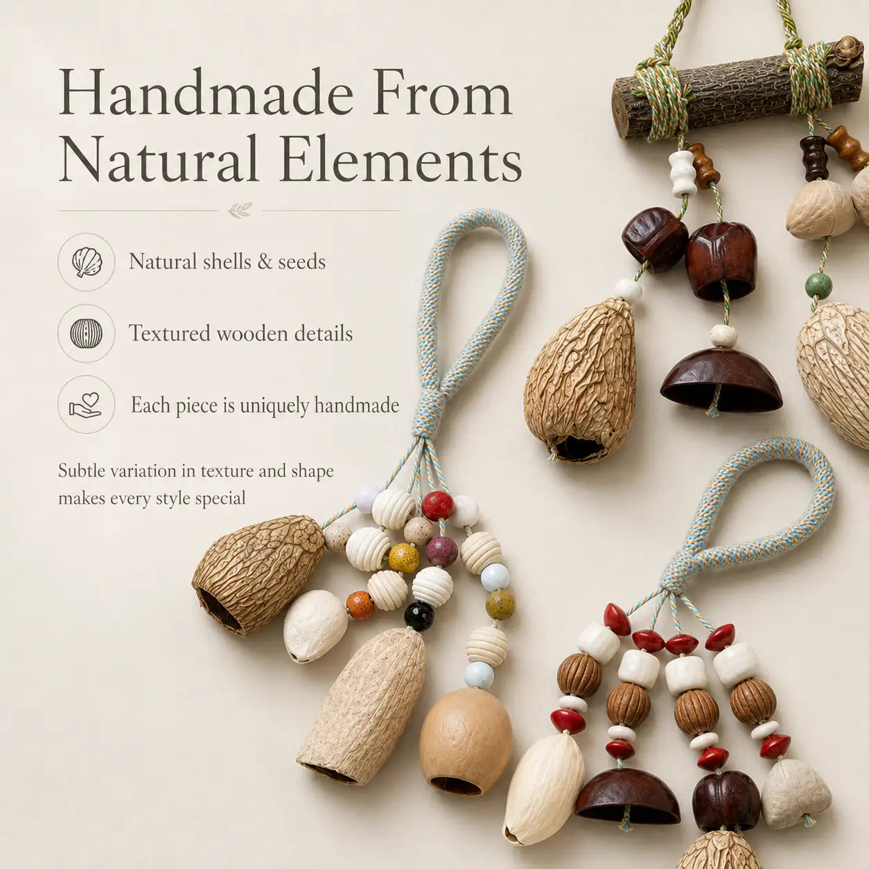 Valley Seed Line Natural Shell Wind Chime – Handmade Nature Inspired Hanging Ornament