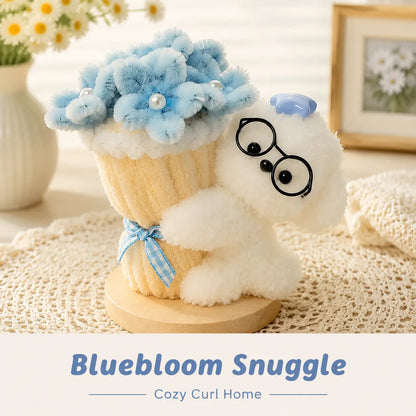 Handmade Chenille Bouquet Dog Figurine – Cute Floral Puppy Decor, 4 Styles Available