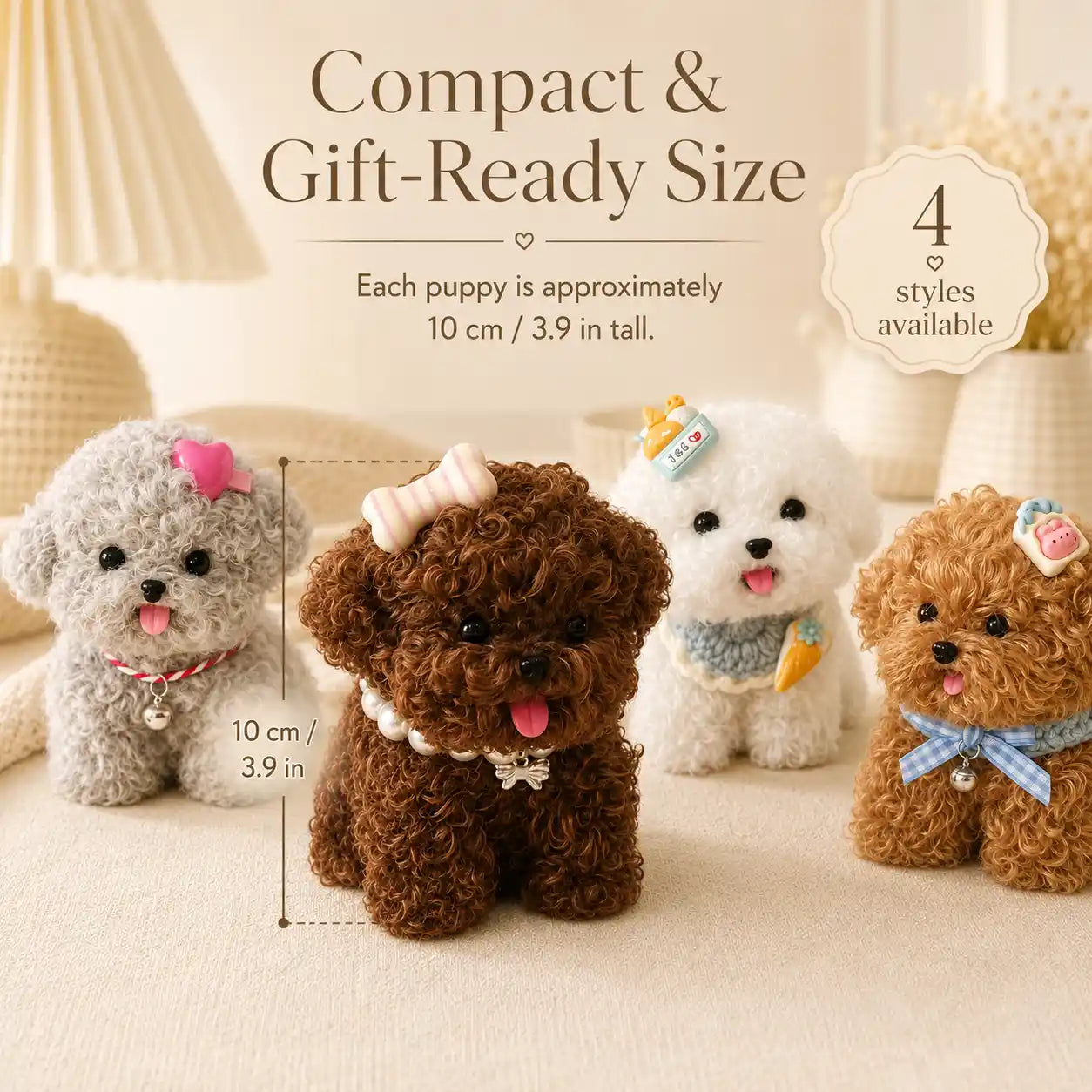 Handmade Chenille Puppy Figurine – Cute Fluffy Dog Decor, 4 Styles Available