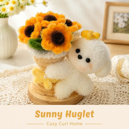Handmade Chenille Bouquet Dog Figurine – Cute Floral Puppy Decor, 4 Styles Available