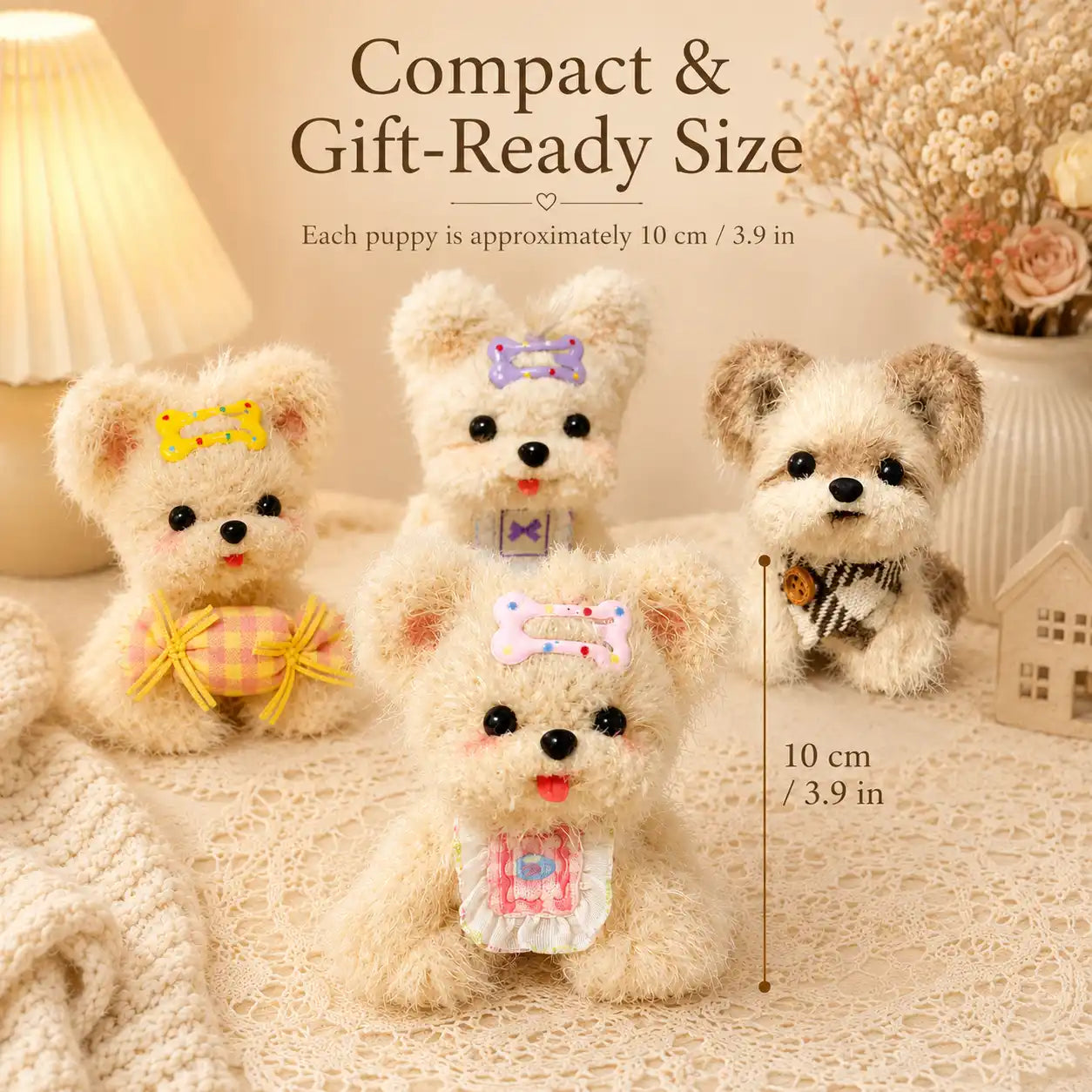 Handmade Chenille Puppy Figurine – Cute Fluffy Dog Ornament, 4 Designs Available