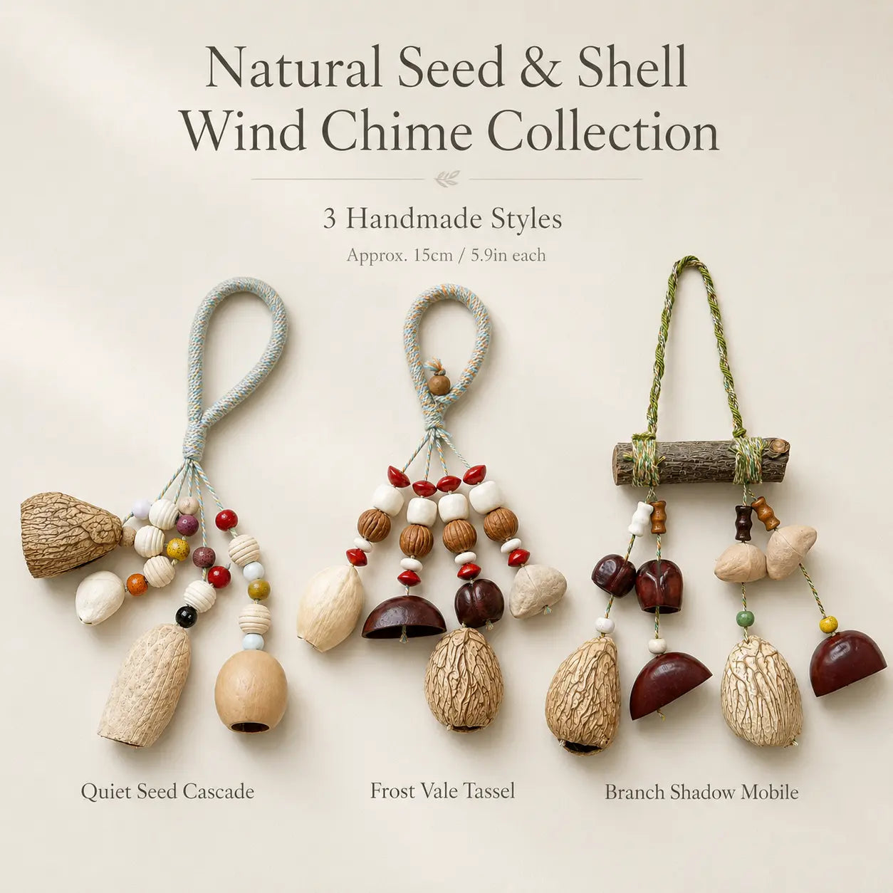Valley Seed Line Natural Shell Wind Chime – Handmade Nature Inspired Hanging Ornament