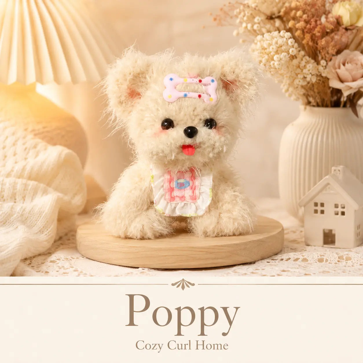 Handmade Chenille Puppy Figurine – Cute Fluffy Dog Ornament, 4 Designs Available