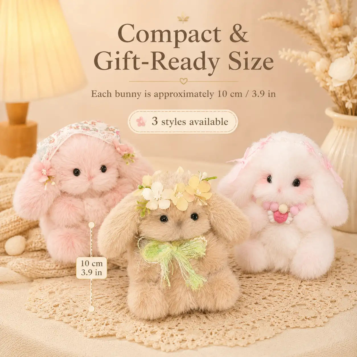 Handmade Chenille Bunny Figurine – Cute Fluffy Rabbit Decor, 3 Designs Available