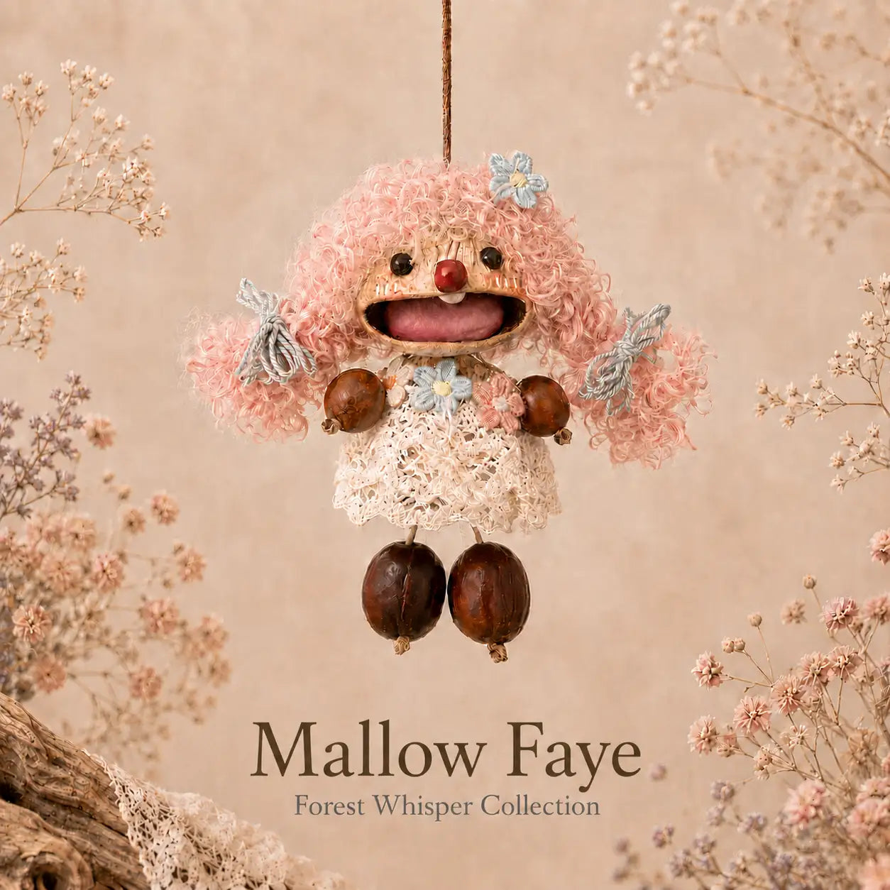 Forest Whisper Collection – Handmade Nutshell Wind Chime Doll Hanging Decor