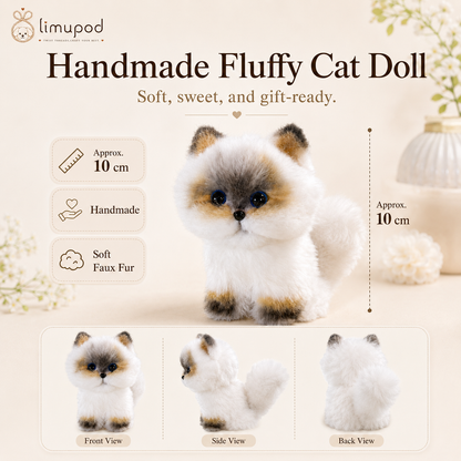 Handmade Fluffy Cat Plush – Soft 10cm Cute Kitten Doll Gift