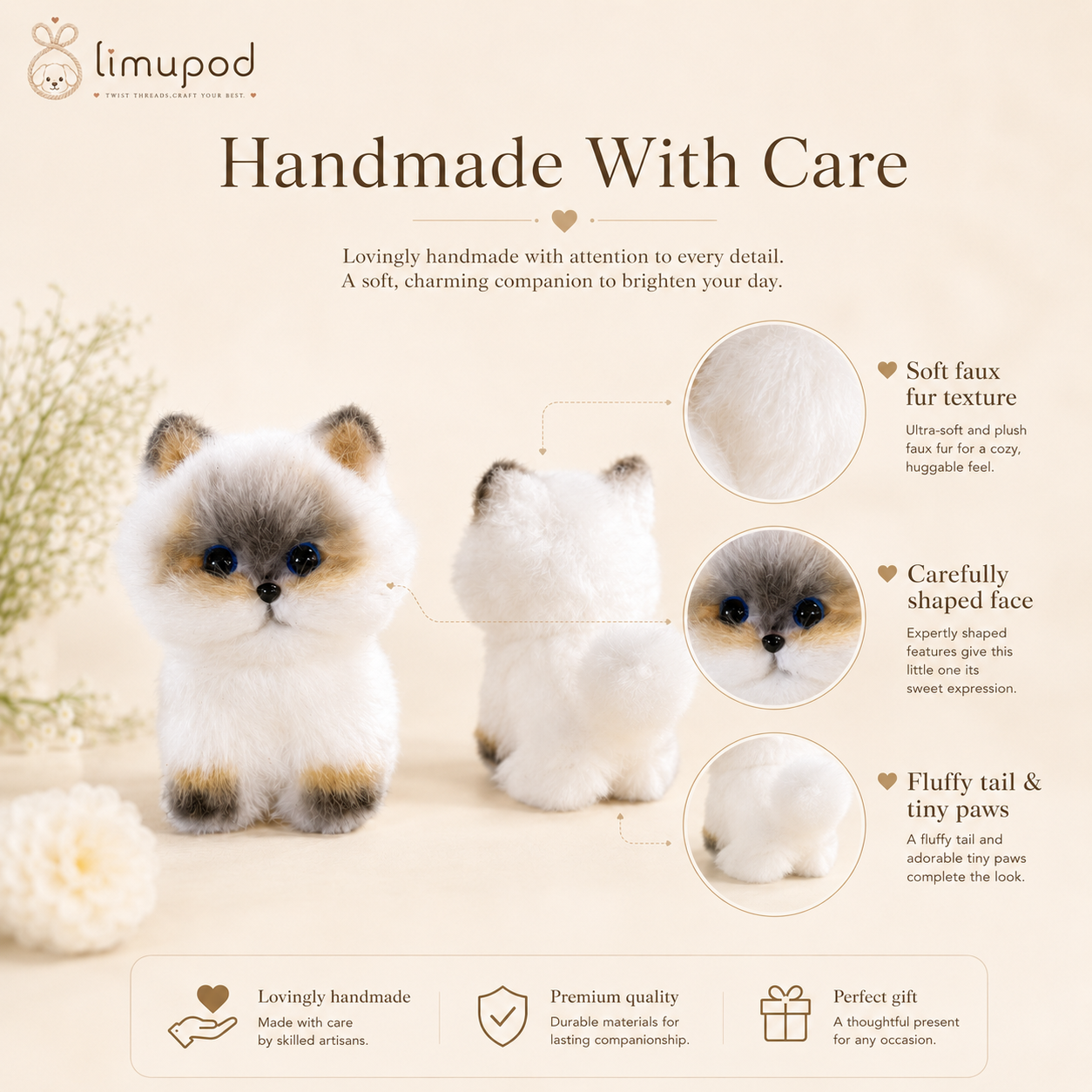 Handmade Fluffy Cat Plush – Soft 10cm Cute Kitten Doll Gift