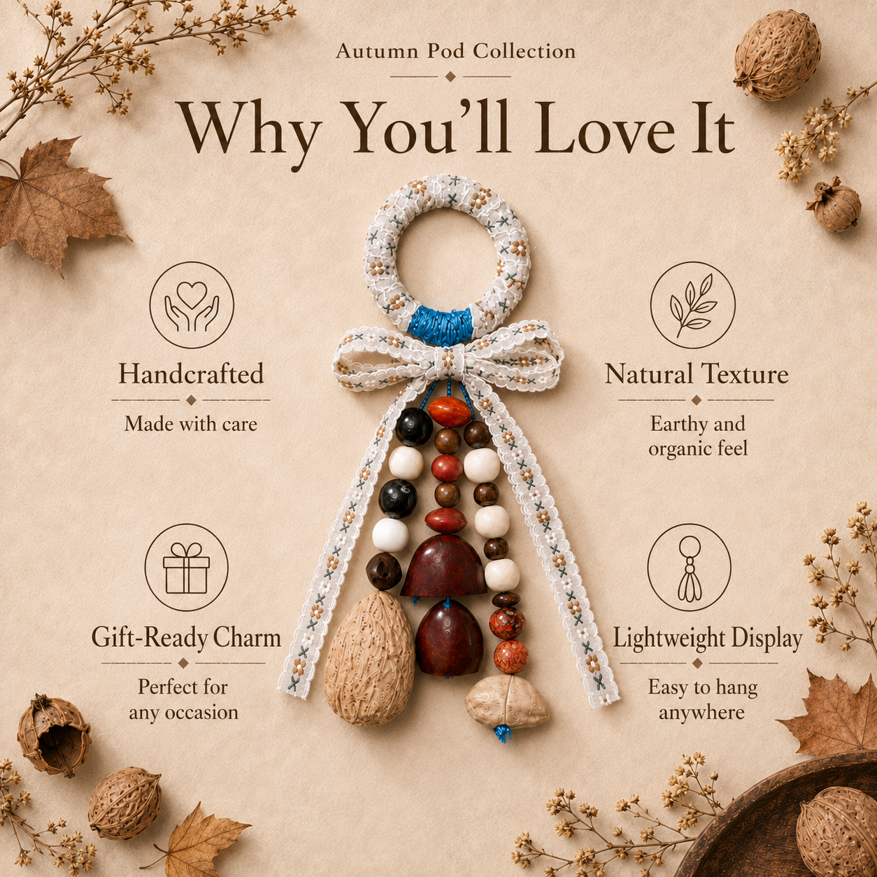Autumn Pod Collection – Blue Thistle Handmade Pod Wind Chime Charm
