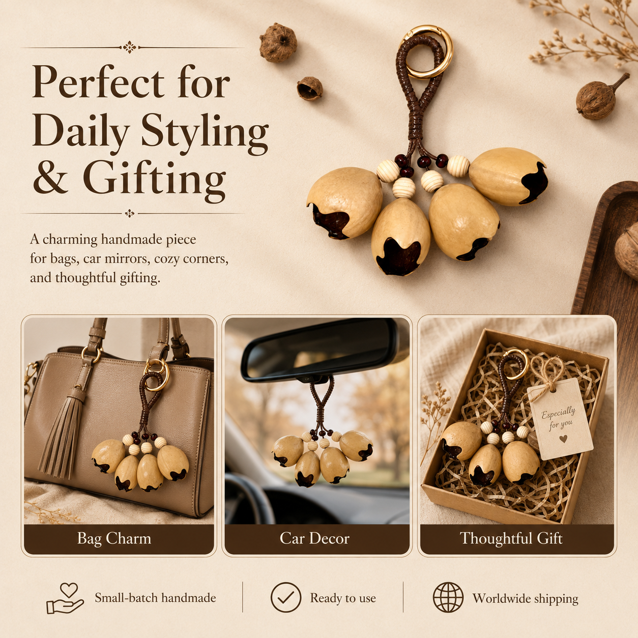 Autumn Pod Collection – Chestnut Quartet Handmade Pod Charm