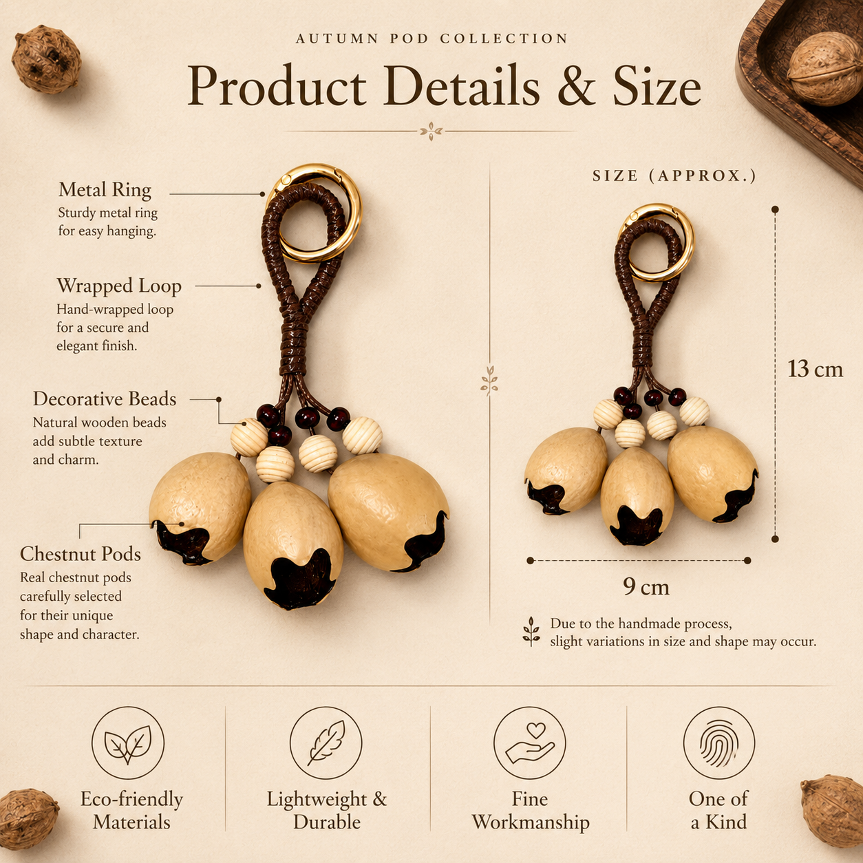 Autumn Pod Collection – Chestnut Quartet Handmade Pod Charm