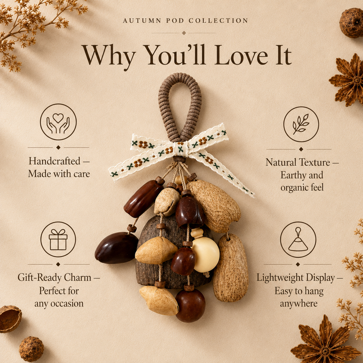Autumn Pod Collection – Duskhusk Waltz Handmade Pod Wind Chime Charm
