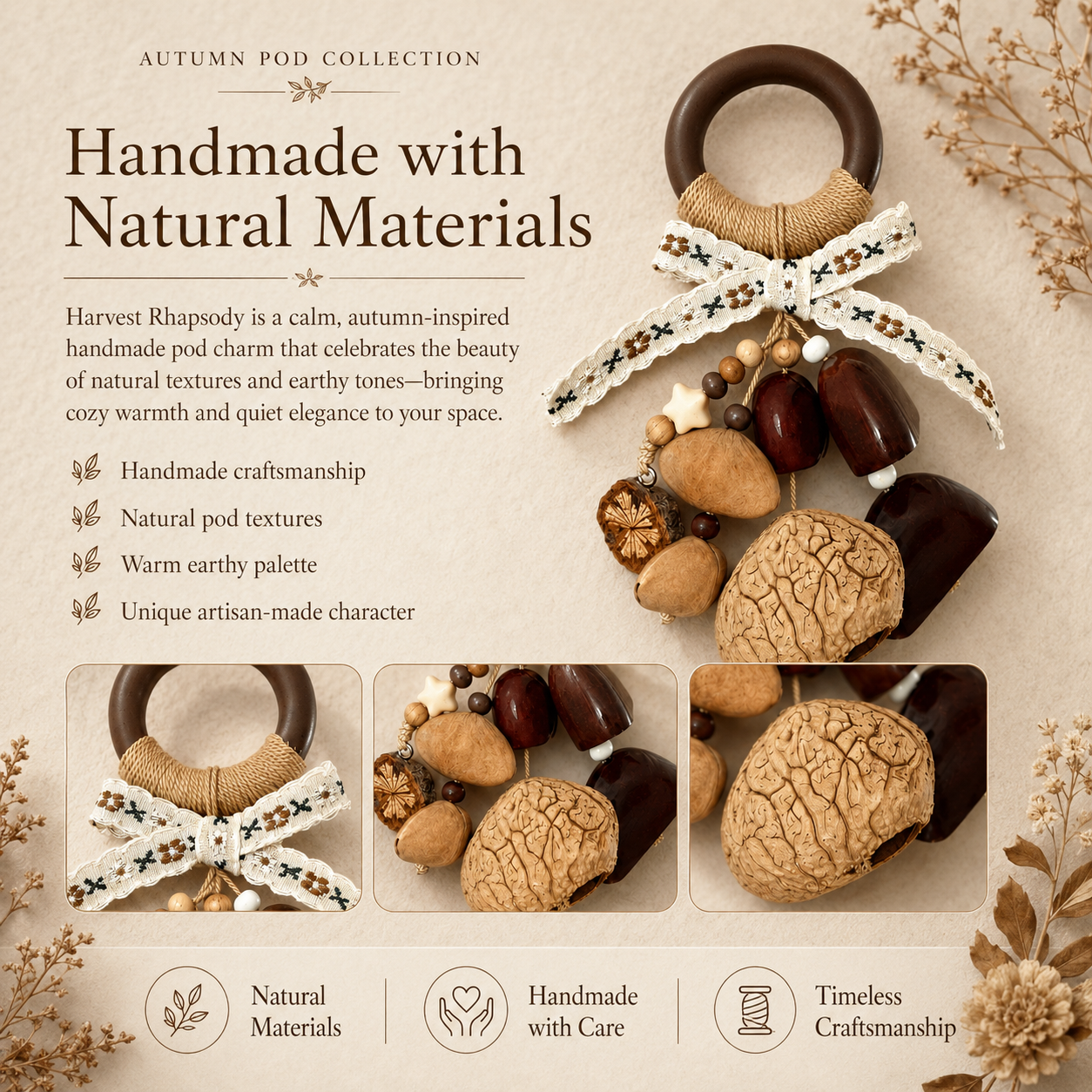 Autumn Pod Collection – Harvest Rhapsody Handmade Pod Wind Chime Charm