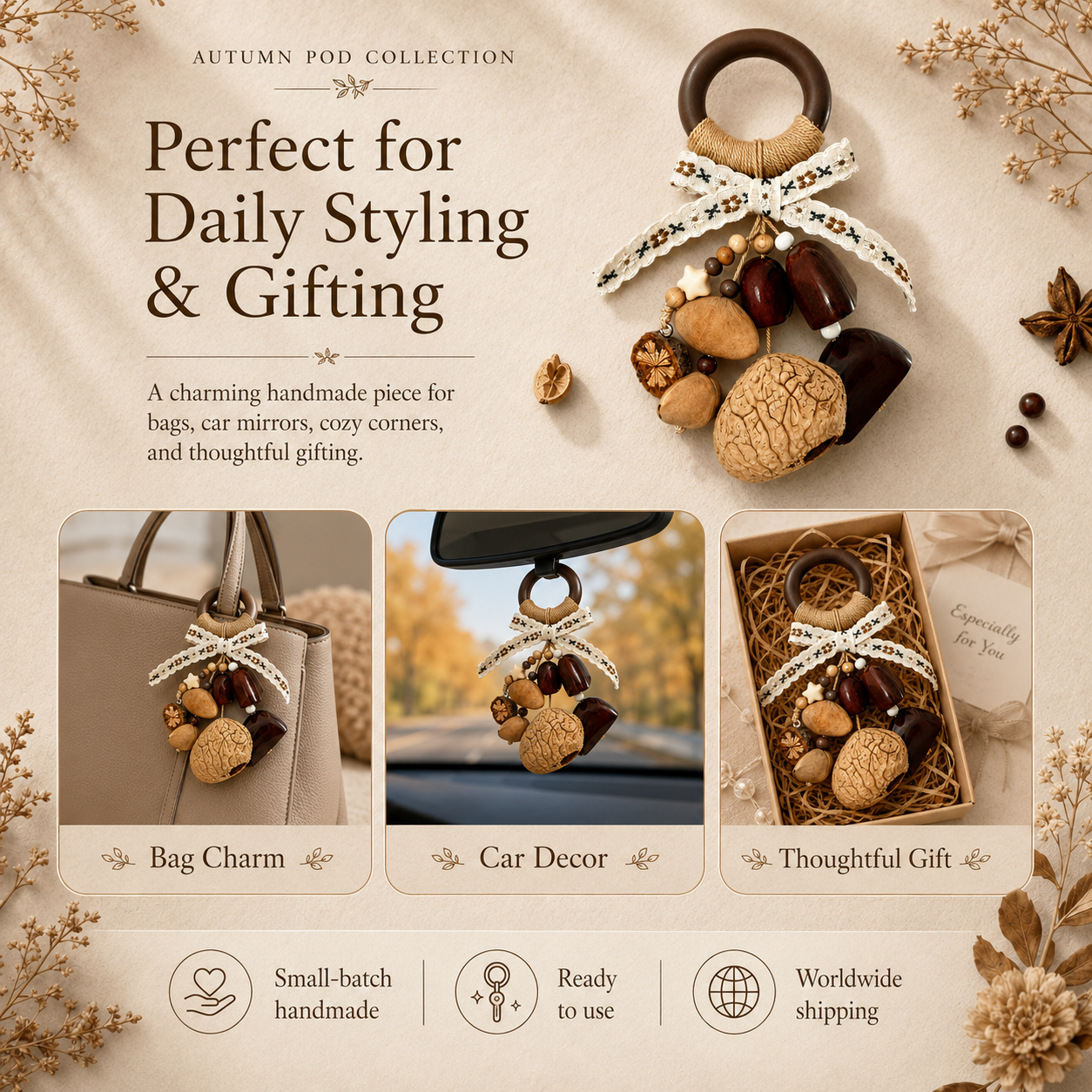 Autumn Pod Collection – Harvest Rhapsody Handmade Pod Wind Chime Charm