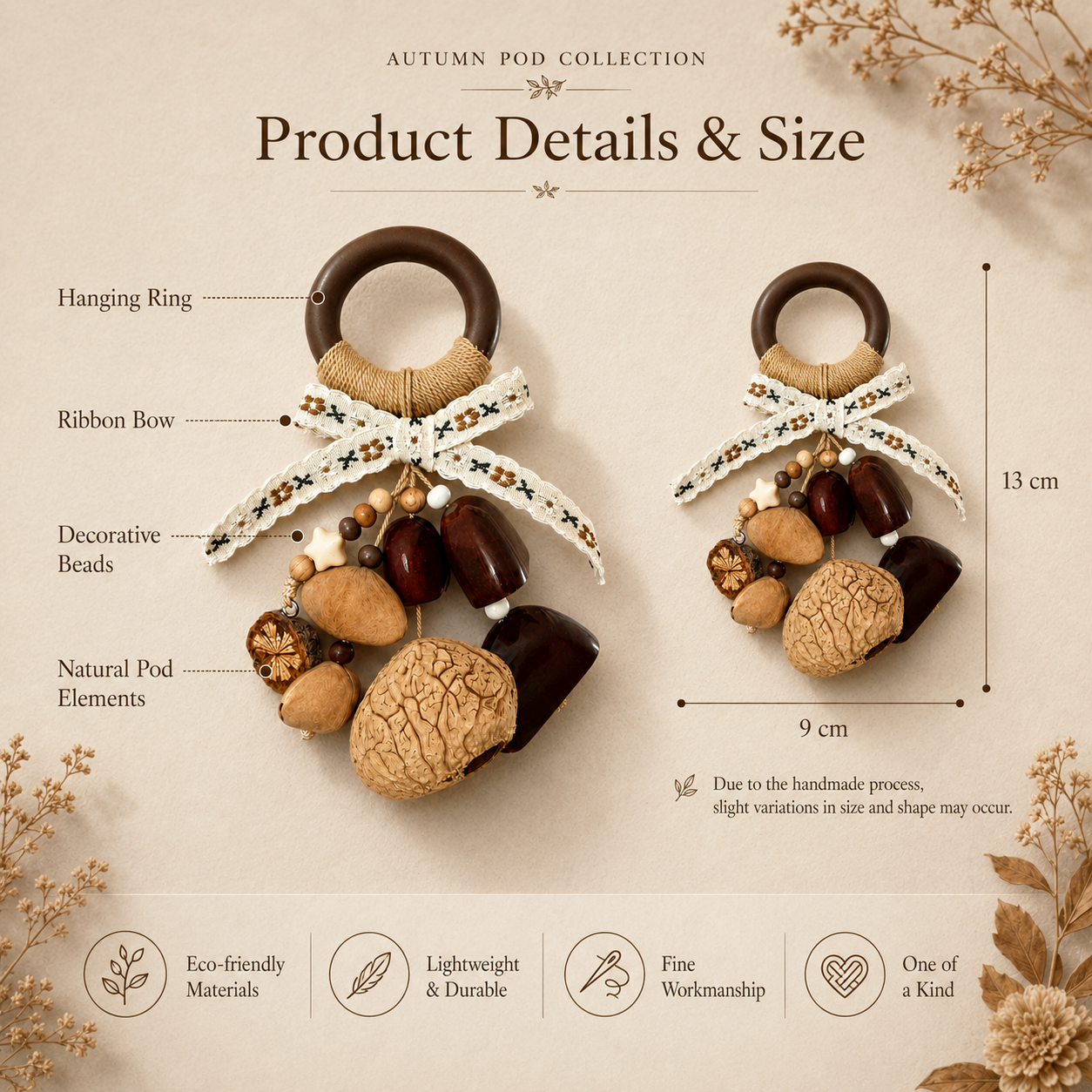 Autumn Pod Collection – Harvest Rhapsody Handmade Pod Wind Chime Charm